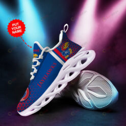 Kansas Jayhawks Logo Triangle Pattern Custom Name 3D Max Soul Sneaker Shoes In Blue