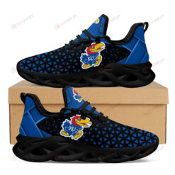 Kansas Jayhawks Logo Triangle Pattern Custom Name 3D Max Soul Sneaker Shoes In Blue Black