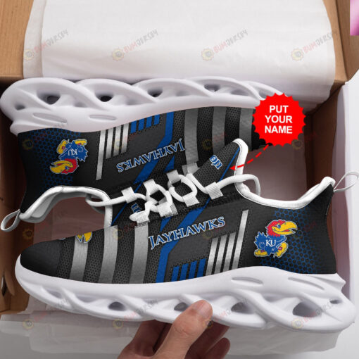 Kansas Jayhawks Logo With Stripe Pattern Custom Name 3D Max Soul Sneaker Shoes