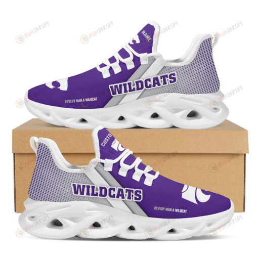 Kansas State Wildcats Logo Custom Name Pattern 3D Max Soul Sneaker Shoes In Purple And Gray