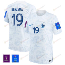Karim Benzema 19 FIFA World Cup Qatar 2022 France National Team - Away Patch Jersey