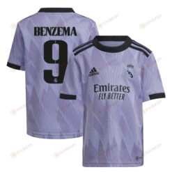 Karim Benzema 9 Real Madrid 2022/23 Away Youth Jersey - Purple
