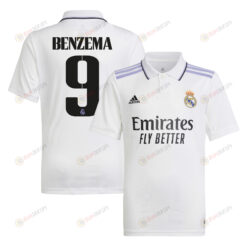 Karim Benzema 9 Real Madrid 2022/23 Home Youth Jersey - White
