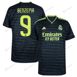 Karim Benzema 9 Real Madrid 2022/23 Third Men Jersey - Black