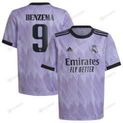 Karim Benzema 9 Real Madrid Youth 2022/23 Away Player Jersey - Purple