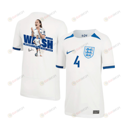 Keira Walsh 4 Signed England Women's National Team Road To Champions 2023-24 World Cup Home YOUTH Jersey - White