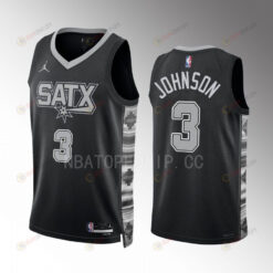 Keldon Johnson 3 2022-23 San Antonio Spurs Black Statement Edition Men Jersey