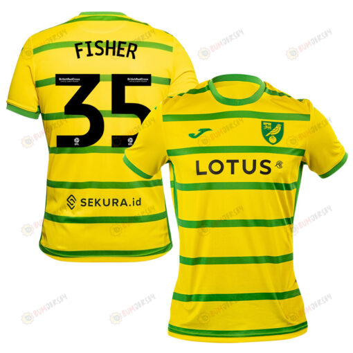 Kellen Fisher 35 Norwich City 2023/24 Home Men Jersey - Yellow