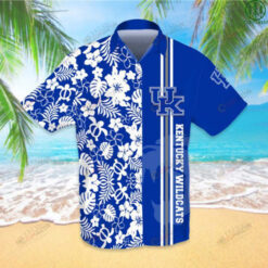 Kentucky Wildcats Leaf & Flower Pattern Curved Hawaiian Shirt In Blue & White