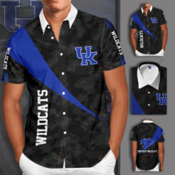 Kentucky Wildcats Logo Curved Hawaiian Shirt In Black