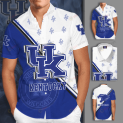 Kentucky Wildcats Logo Curved Hawaiian Shirt In Blue And White