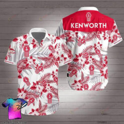 Kenworth Short Sleeve Curved Hawaiian Shirt White Red Pattern