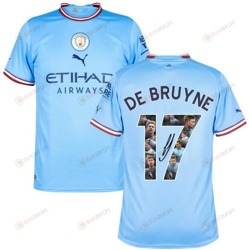 Kevin De Bruyne 17 Manchester City Photos And Sign 2022-23 Home Jersey- Blue