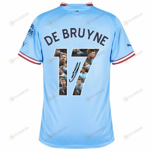 Kevin De Bruyne 17 Manchester City Photos And Sign 2022-23 Home Jersey- Blue