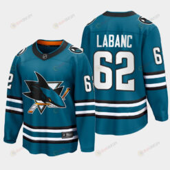 Kevin Labanc 62 San Jose Sharks 2022-23 Home The Evolve Teal Jersey