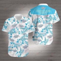 Keystone Light Leaf & Flower Pattern Curved Hawaiian Shirt In White & Blue