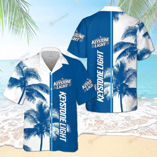 Keystone Light Palm Hawaiian Shirt In Blue And White