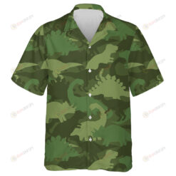 Khaki Army Green Camouflage With Dinosaurs Pattern Hawaiian Shirt