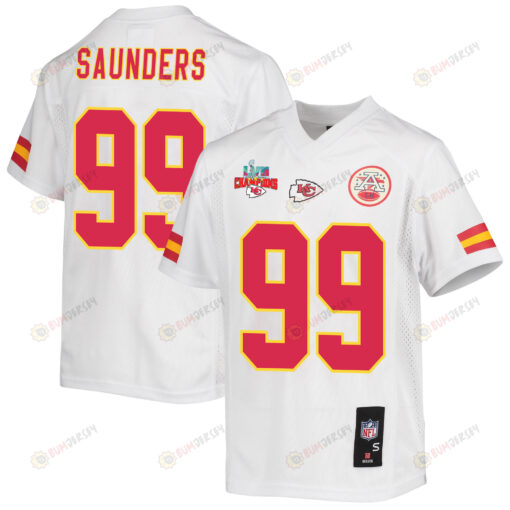 Khalen Saunders 99 Kansas City Chiefs Super Bowl LVII Champions 3 Stars Youth Jersey - White