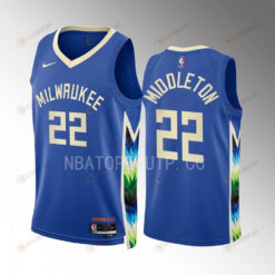 Khris Middleton 22 2022-23 Milwaukee Bucks Blue City Edition Jersey Swingman