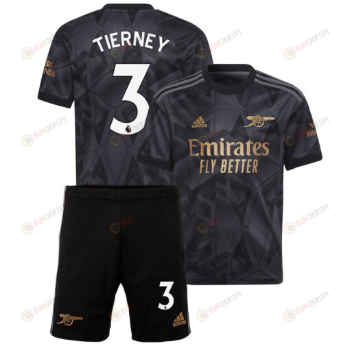 Kieran Tierney 3 Arsenal Away Kit 2022 - 2023 Youth Jersey - Black