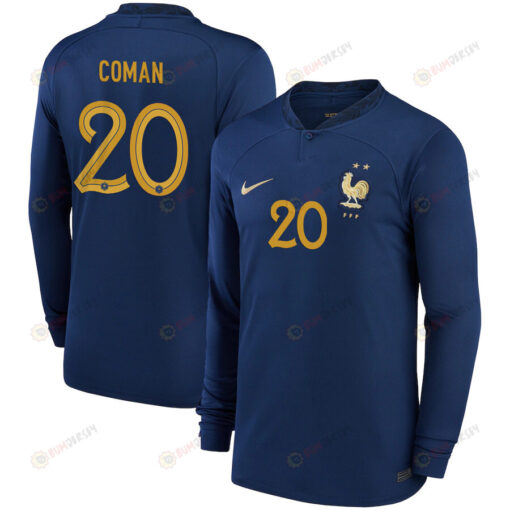 Kingsley Coman 20 France National Team 2022-23 Qatar World Cup - Home Men Long Sleeve Jersey