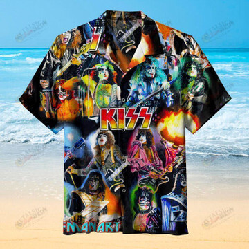 Kiss Band Music Pattern Curved Hawaiian Shirt In Colorful