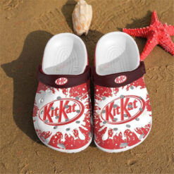 Kit Kat Logo Pattern Crocs Classic Clogs Shoes In Red & White - AOP Clog