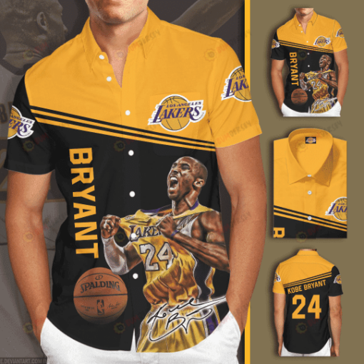 Kobe Bryant Signature Los Angeles Lakers Curved Hawaiian Shirt