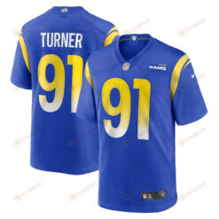 Kobie Turner 91 Los Angeles Rams Game Men Jersey - Royal