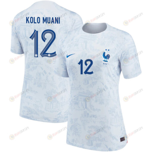 Kolo Muani 12 France National Team 2022-23 Qatar World Cup Away Women Jersey- White