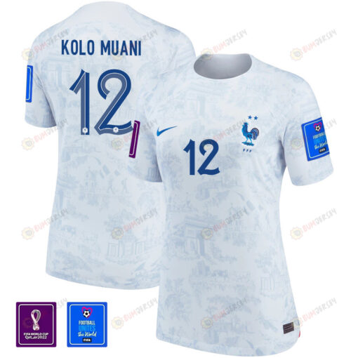 Kolo Muani 12 France National Team FIFA World Cup Qatar 2022 Patch Away Women Jersey