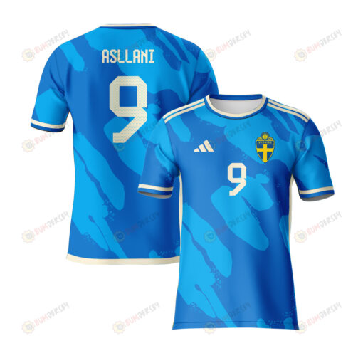 Kosovare Asllani 9 Sweden 2023 Youth Away Jersey - Blue - All Over Printed Jersey