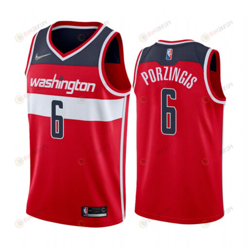 Kristaps Porzingis 6 2022 Washington Wizards Red 6 Icon Edition Jersey Diamond Badge