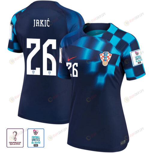 Kristijan Jaki? 26 Croatia National Team 2022-23 Qatar World Cup Patch Away Women Jersey