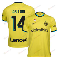 Kristjan Asllani 14 Inter Milan 2022/23 Third Men Jersey - Yellow