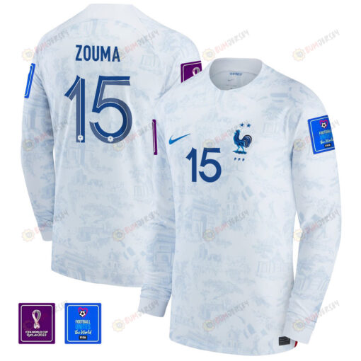 Kurt Zouma 15 France National Team FIFA World Cup Qatar 2022 Patch - Men Away Long Sleeve Jersey