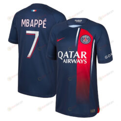 Kylian Mbappe 7 Paris Saint-Germain Youth 2023/24 Home Jersey - Navy