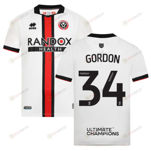 Kyron Gordon 34 Sheffield United 2022-23 Away Jersey - White