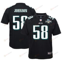 Kyron Johnson 58 Philadelphia Eagles Super Bowl LVII Champions 2 Stars Youth Jersey - Black