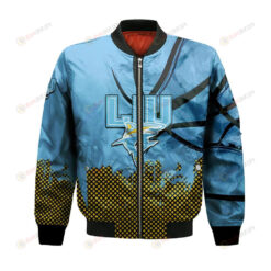 LIU Sharks Bomber Jacket 3D Printed Basketball Net Grunge Pattern