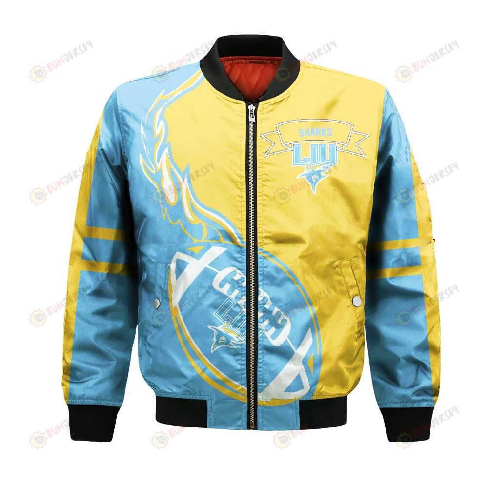 LIU Sharks Bomber Jacket 3D Printed Flame Ball Pattern