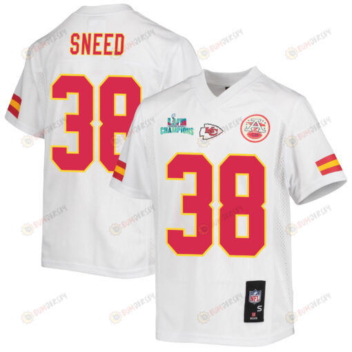 L'Jarius Sneed 38 Kansas City Chiefs Super Bowl LVII Champions Youth Jersey - White