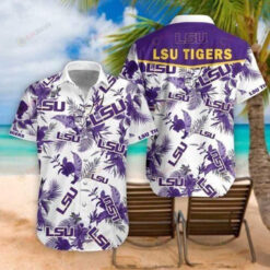 LSU Tigers Leaf Pattern Curved Hawaiian Shirt In White & Purple