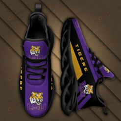 LSU Tigers Logo Black Stripe Pattern 3D Max Soul Sneaker Shoes In Purple