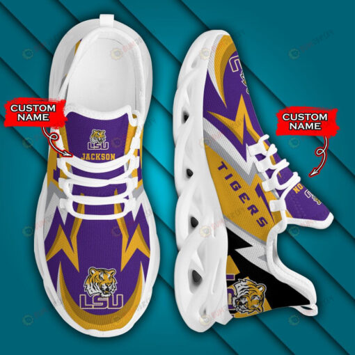 LSU Tigers Logo Lightening Pattern Custom Name 3D Max Soul Sneaker Shoes