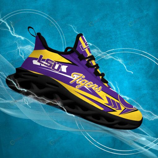 LSU Tigers Logo Pattern 3D Max Soul Sneaker Shoes In Purple Yellow