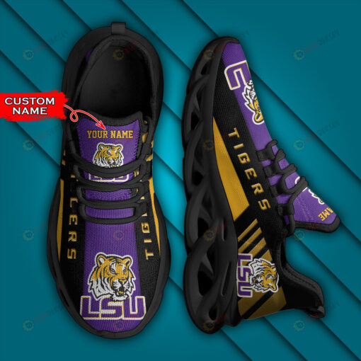 LSU Tigers Logo Stripe Border Pattern Custom Name 3D Max Soul Sneaker Shoes