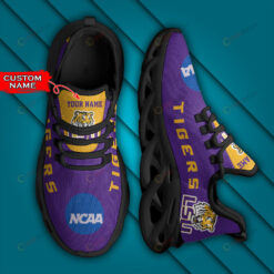 LSU Tigers Logo Text Pattern Custom Name 3D Max Soul Sneaker Shoes