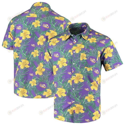 LSU Tigers Purple Floral Button-Up Hawaiian Shirt